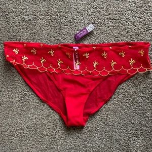 NWT New Adore Me red mesh gold bows bikini hipster panties Sz L